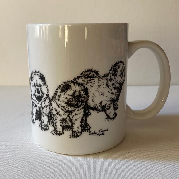 CHOW PUPPIES Mug Vintage 1988 CINDY FARMER Hand Decorated Porcelain ROSALINDE - Picture 3 of 8